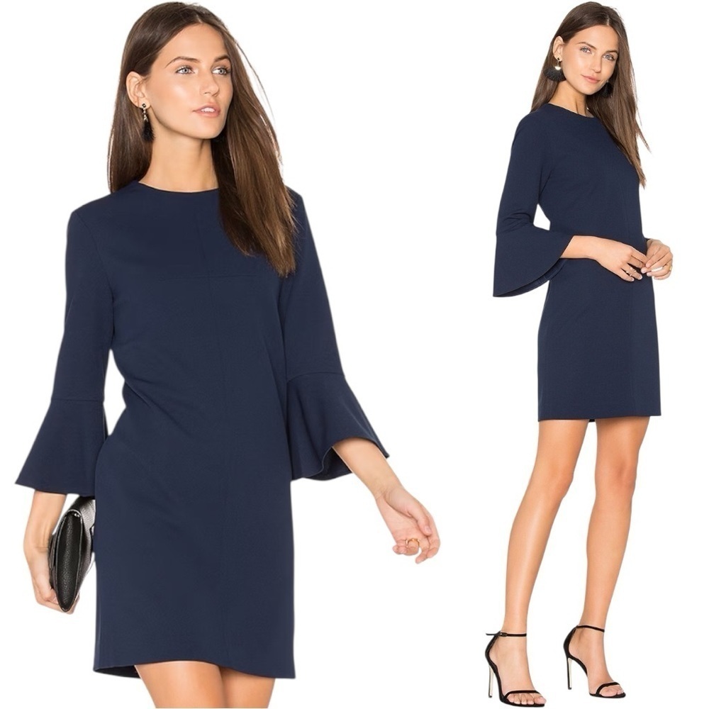 Tibi Bell Sleeve Sheath Dress Midnight Navy Blue Size 10 Office Career Cocktail